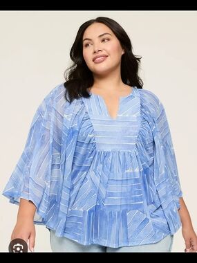 Lane Bryant Sky Blue Striped Poncho Peasant Top 18/20 NWT (6997)